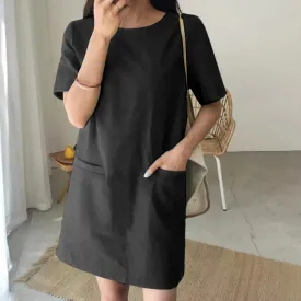 Loose Short Sleeve Oversize Solid Mini Cotton Linen Summer Casual Casual Dress